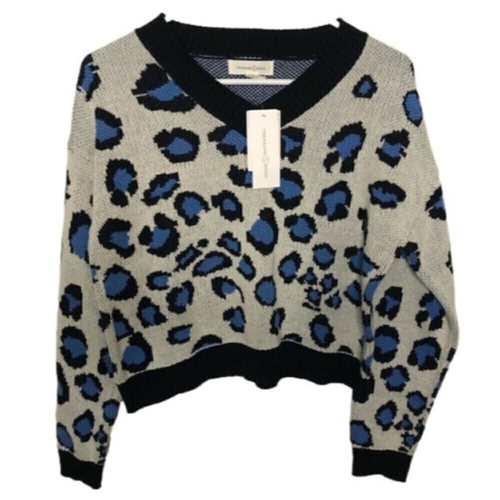 Nwt TREASURE & BOND kids' v-neck crop sweater in ivory dove pop leopard size XL - Picture 2 of 10